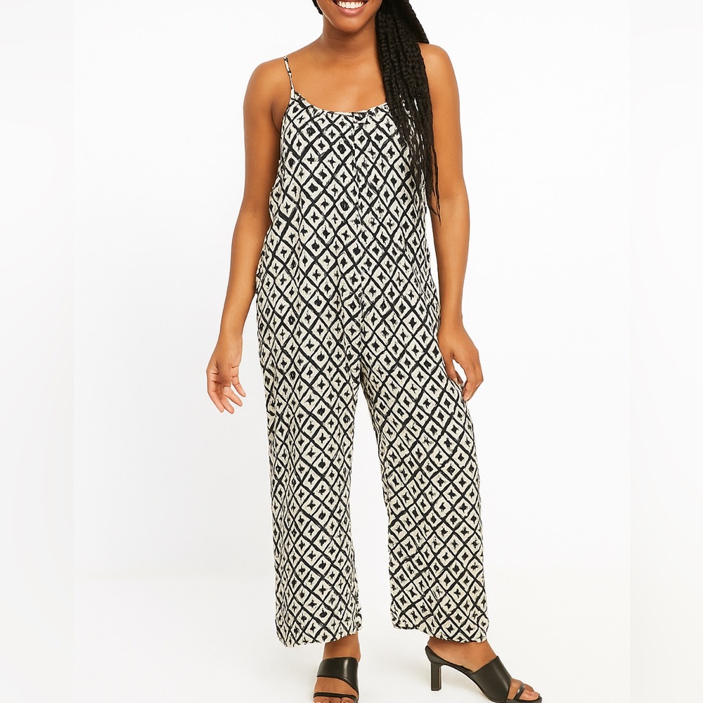 allover print wide leg jumpsuit casual sleeveless jumpsuit